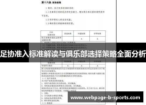 足协准入标准解读与俱乐部选择策略全面分析